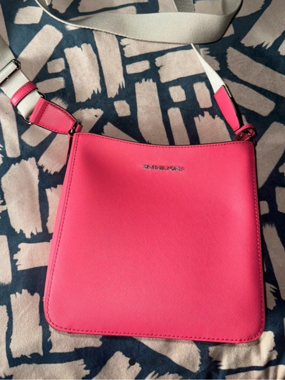 Michael Kors Hot Pink Crossbody Bag with Ivory Strap Accents